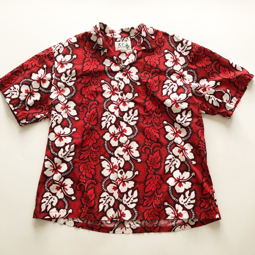 VTG KY's Hawaiian Aloha Shirt Red Black Bold XL